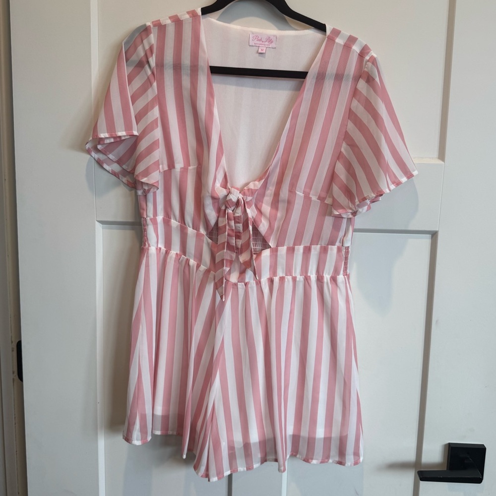 EUC Pink Lily Blush and White Striped Blouse